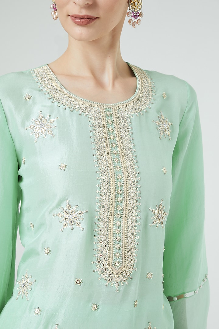 Sea Green Embroidered Wedding Sharara Set by Ekta Singh at Pernia's Pop Up Shop